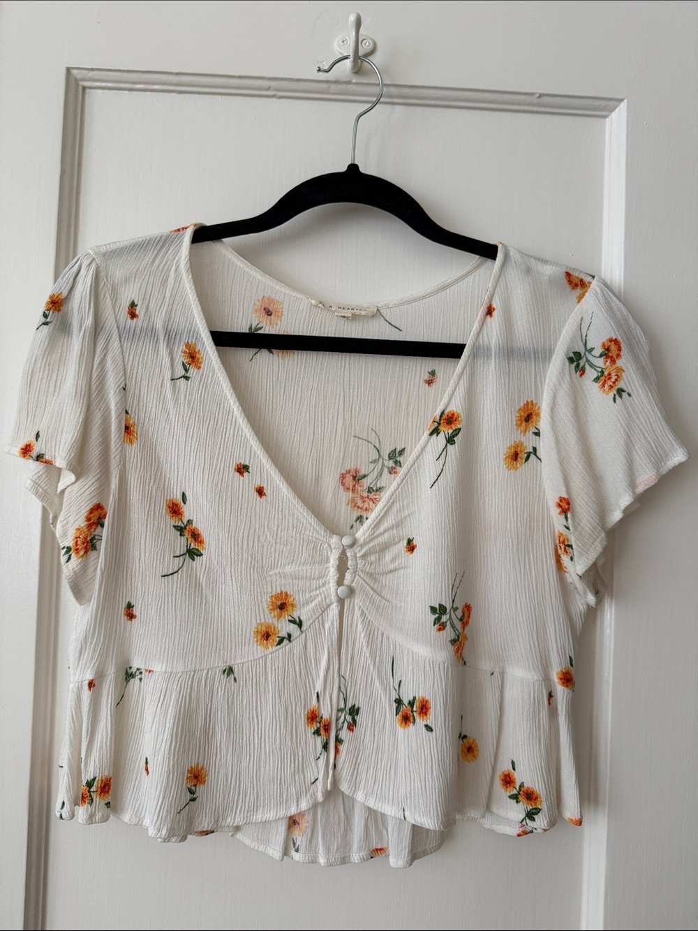 Floral Women’s Crop Top - White with Orange Floral, Size M